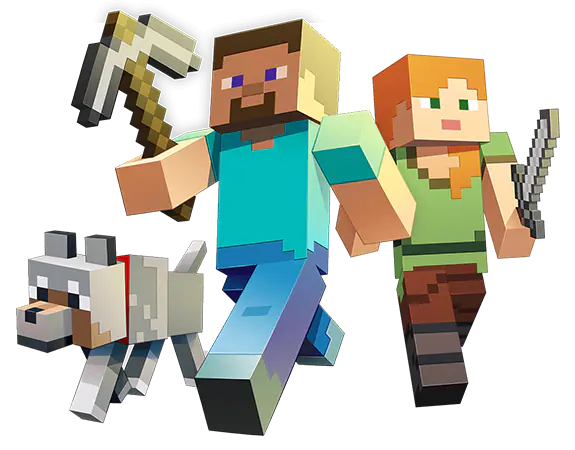 Steve, Alex and a Wolf from Minecraft